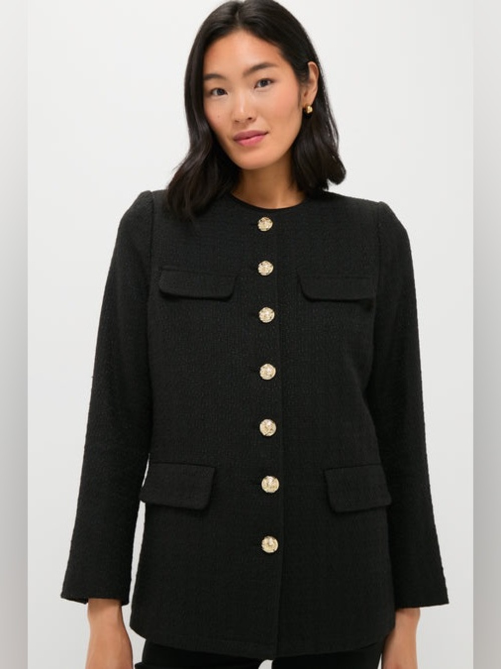 Tuckernuck Pomander Place Women’s Black Tweed Jennings Jacket w Gold Buttons XL